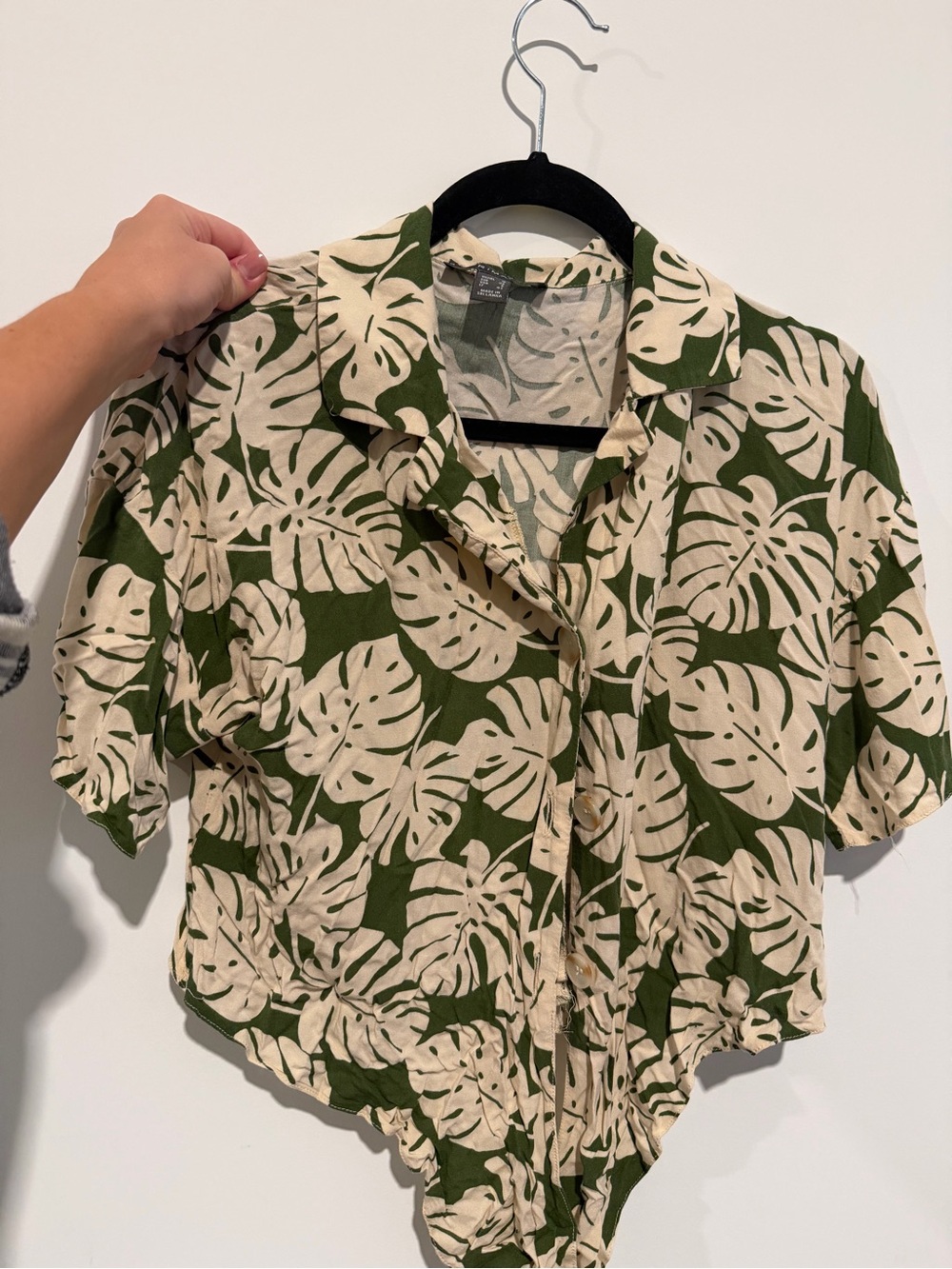 Primark Olive Green & Cream Leaf-Print Short Sleeve Bodysuit